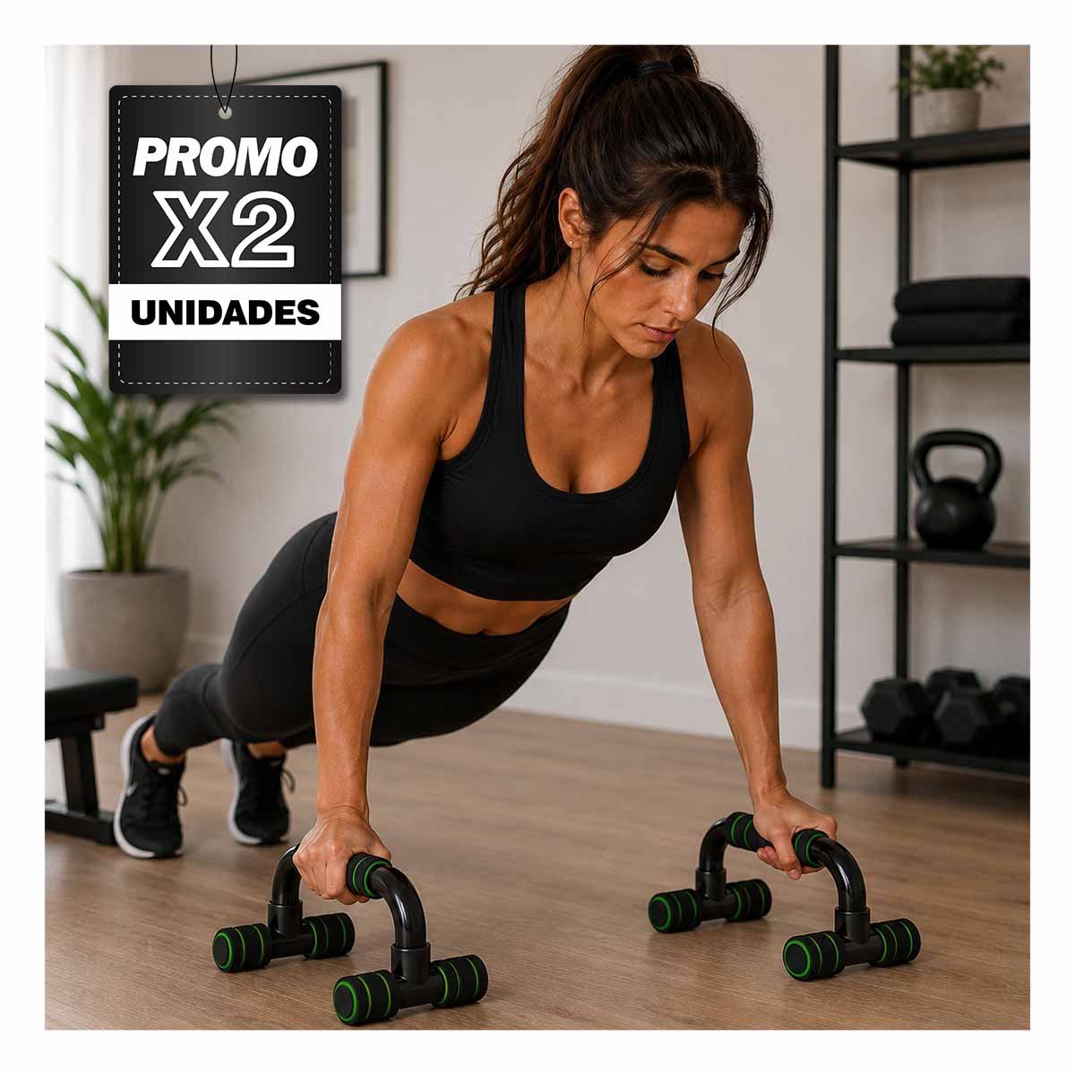 PACK2 SOPORTES PUSH UP EN FORMA DE C VERDE PLASTICO PARA HACER EJERCICIO EN CASA - 1