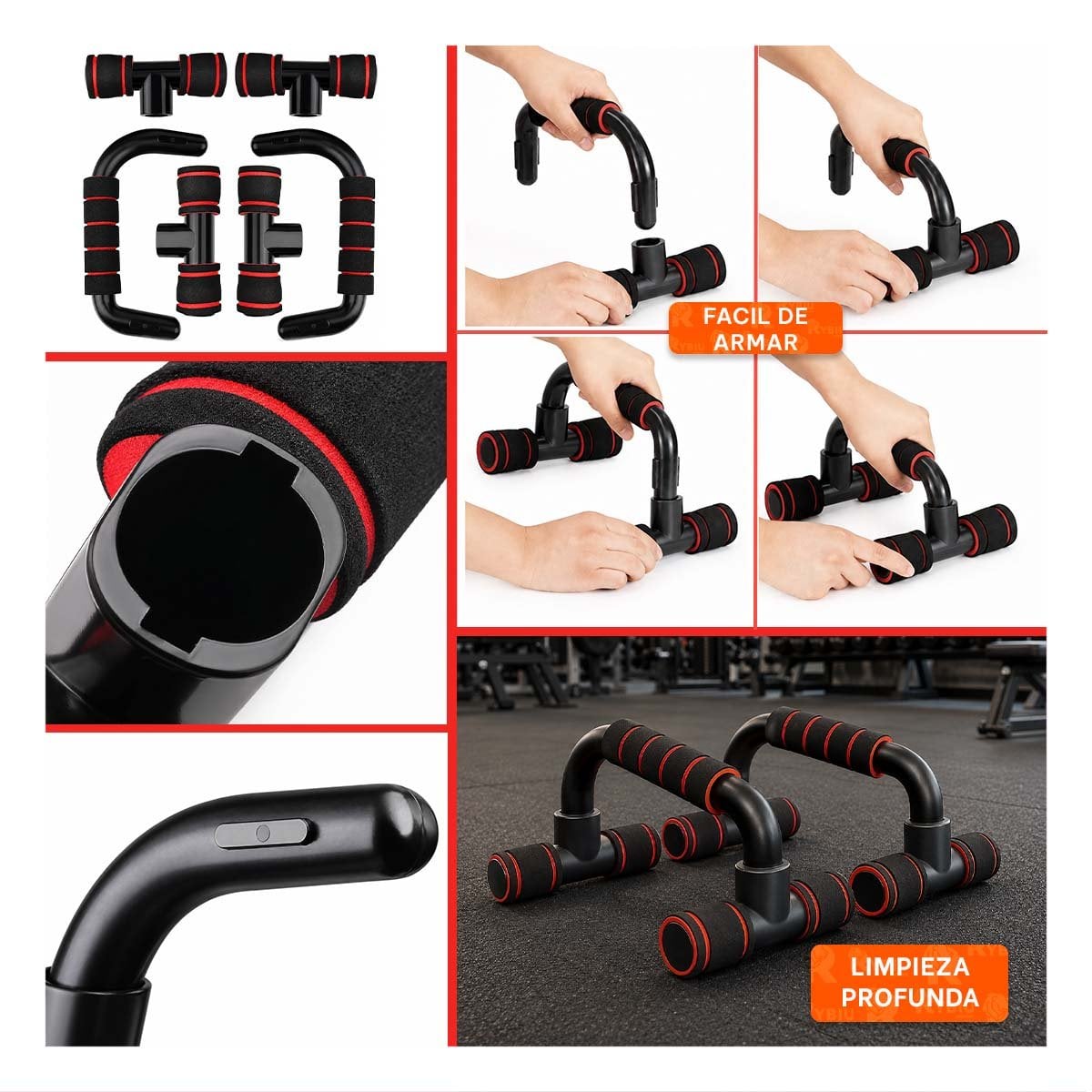BARRAS PUSH UP EN FORMA DE C ROJO PLASTICO PARA ENTRENAR DE FORMA COMODA Y PAPEL REGALO - 3