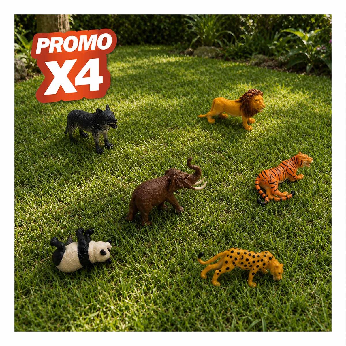 PACK4 KIT BOLSA ANIMALES SILVESTRES PIEZAS MULTICOLOR DE PLASTICO PARA JUGAR YPAPEL REGALO - 1
