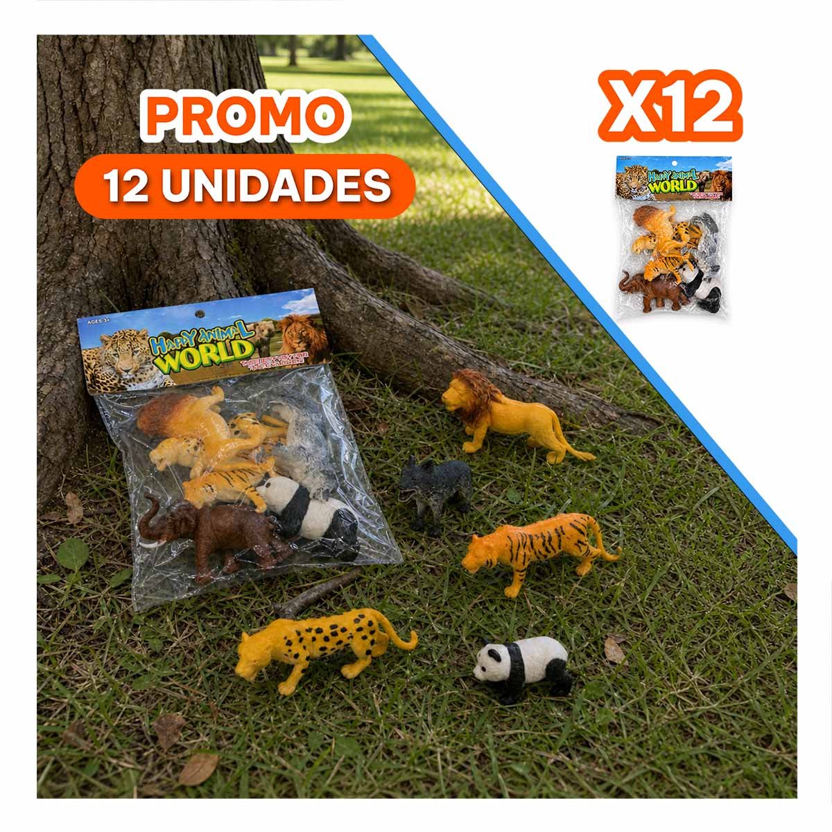 PACK12 KIT BOLSA ANIMALES SILVESTRES 6 PIEZAS MULTICOLOR DE ESTILO COMODO YREGALO STICKER - 1