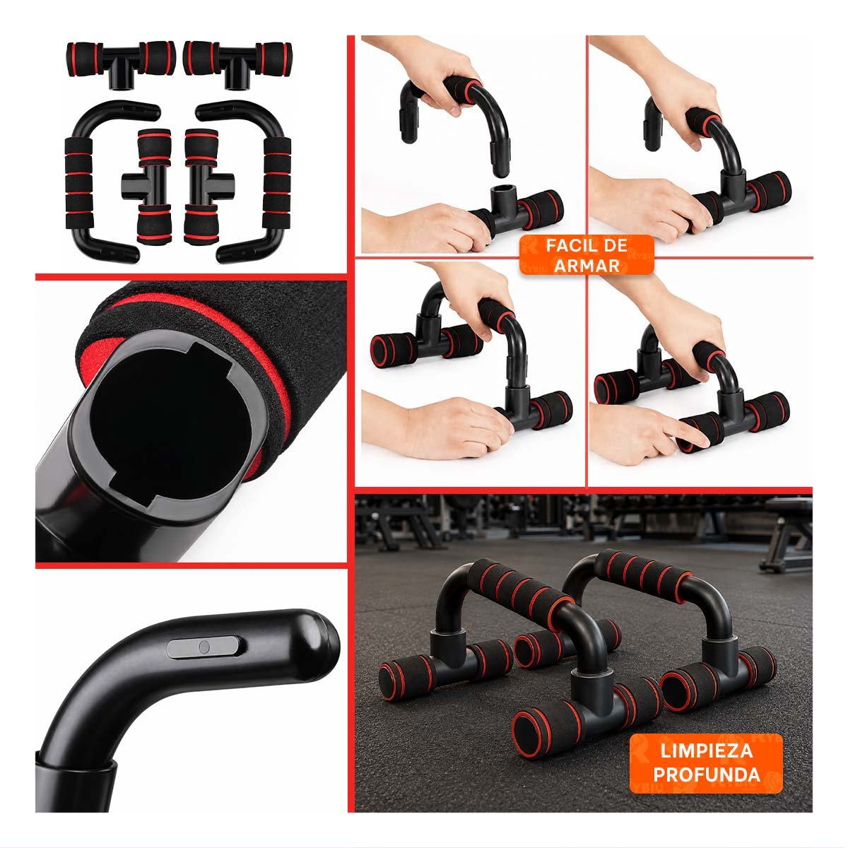 SOPORTES PUSH UP EN FORMA DE C ROJO PLASTICO PARA EJERCICIO DE ENTRENAMIENTO Y STICKY - 3