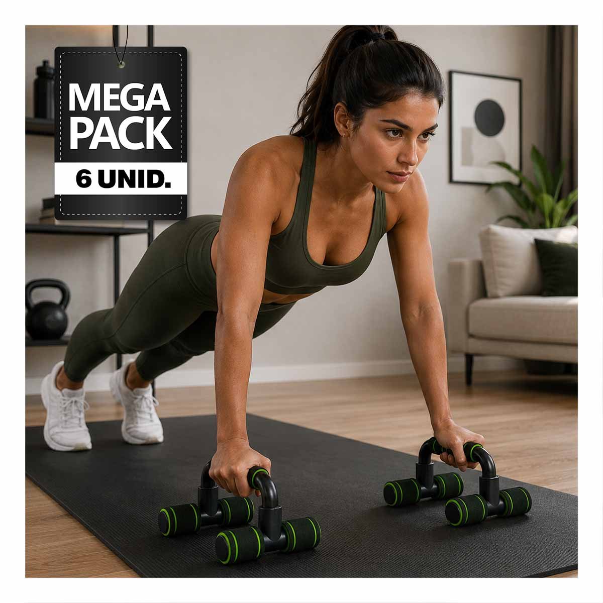 PACK6 BARRAS PUSH UP EN FORMA DE C VERDE PLASTICO CON DISENO DE CASA PARA USAR - 1