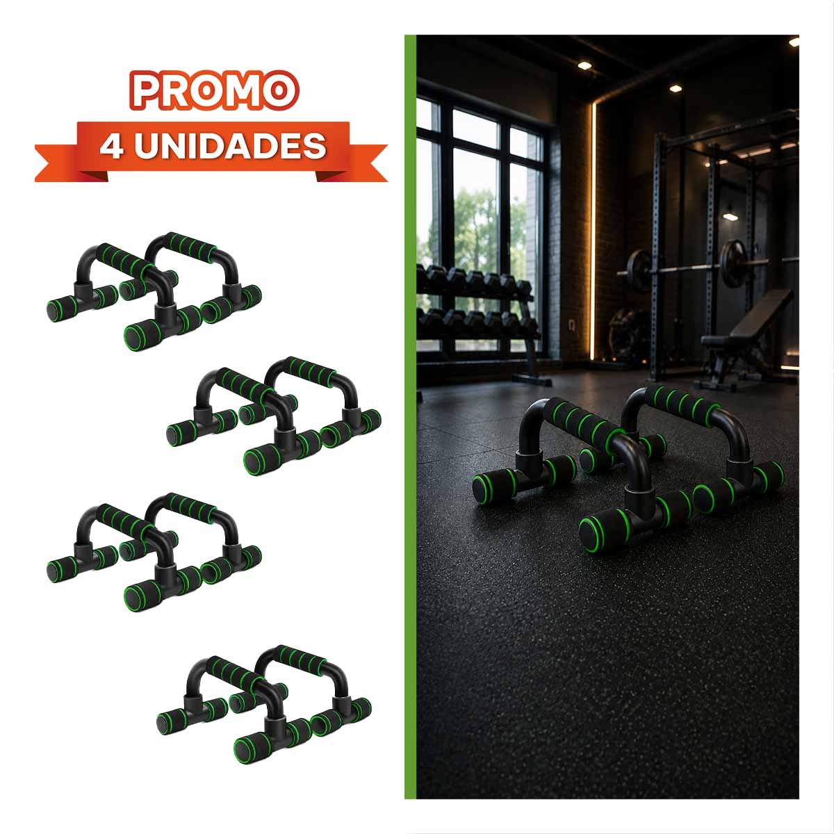 PACK4 SOPORTES PUSH UP EN FORMA DE C VERDE PLASTICO DE CALIDAD ENTRENAMIENTO YREGALO STICKER - 1