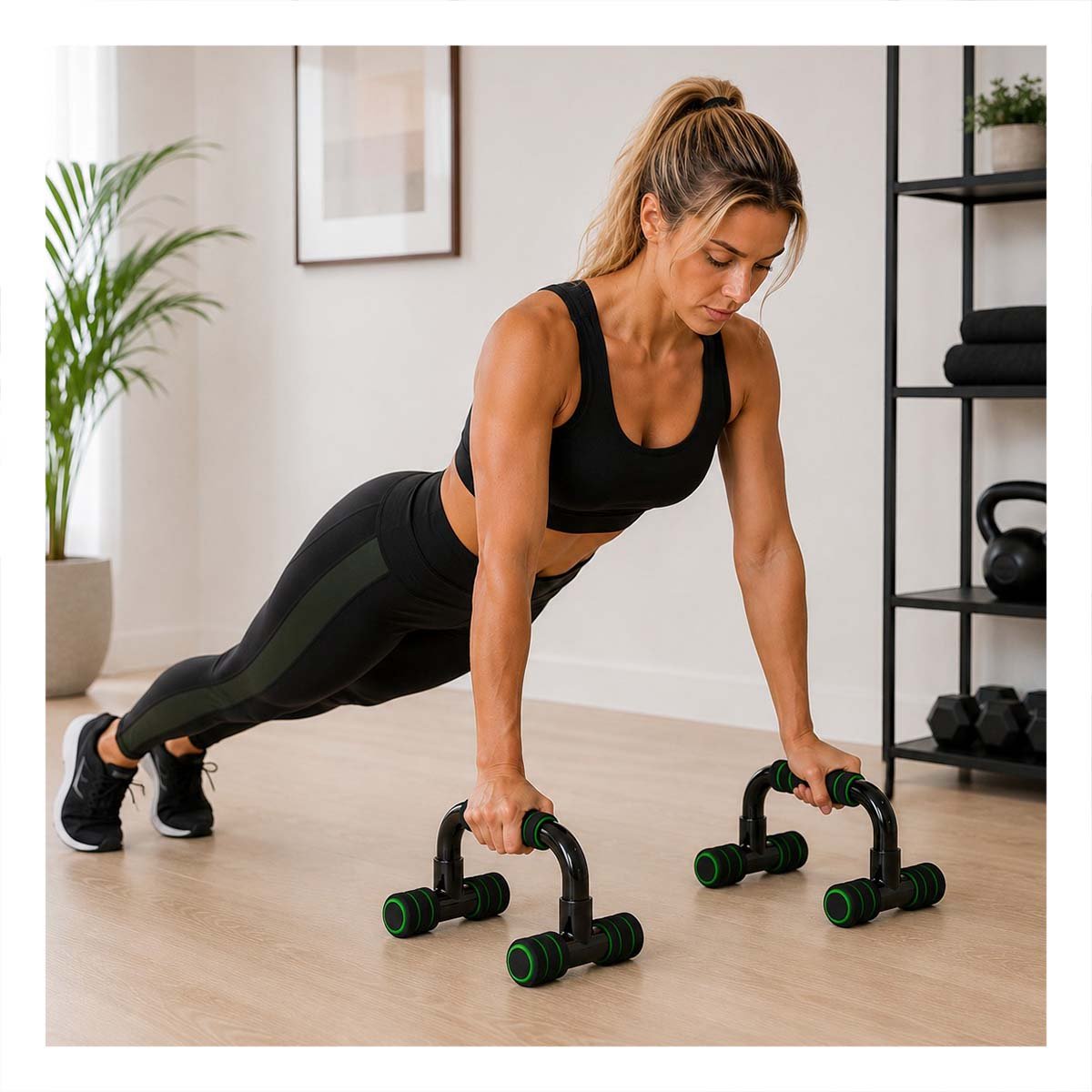 ASIDEROS PUSH UP EN FORMA DE C VERDE PLASTICO PARA EJERCICIO ENTRENAMIENTO Y STICKY - 1