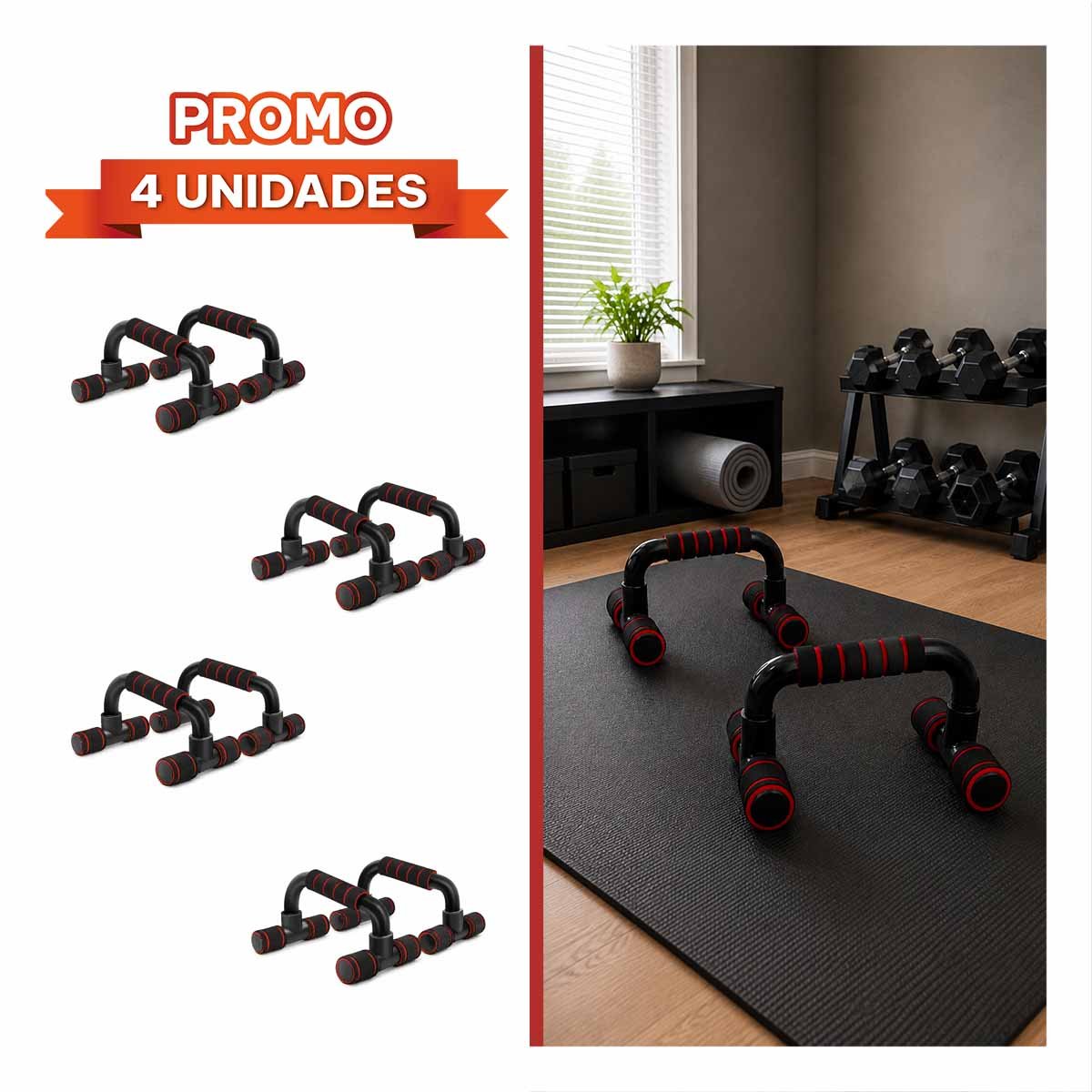 PACK4 AGARRADERAS PUSH UP EN FORMA DE C ROJO PLASTICO DE CALIDAD ENTRENAMIENTO YREGALO STICKER - 1