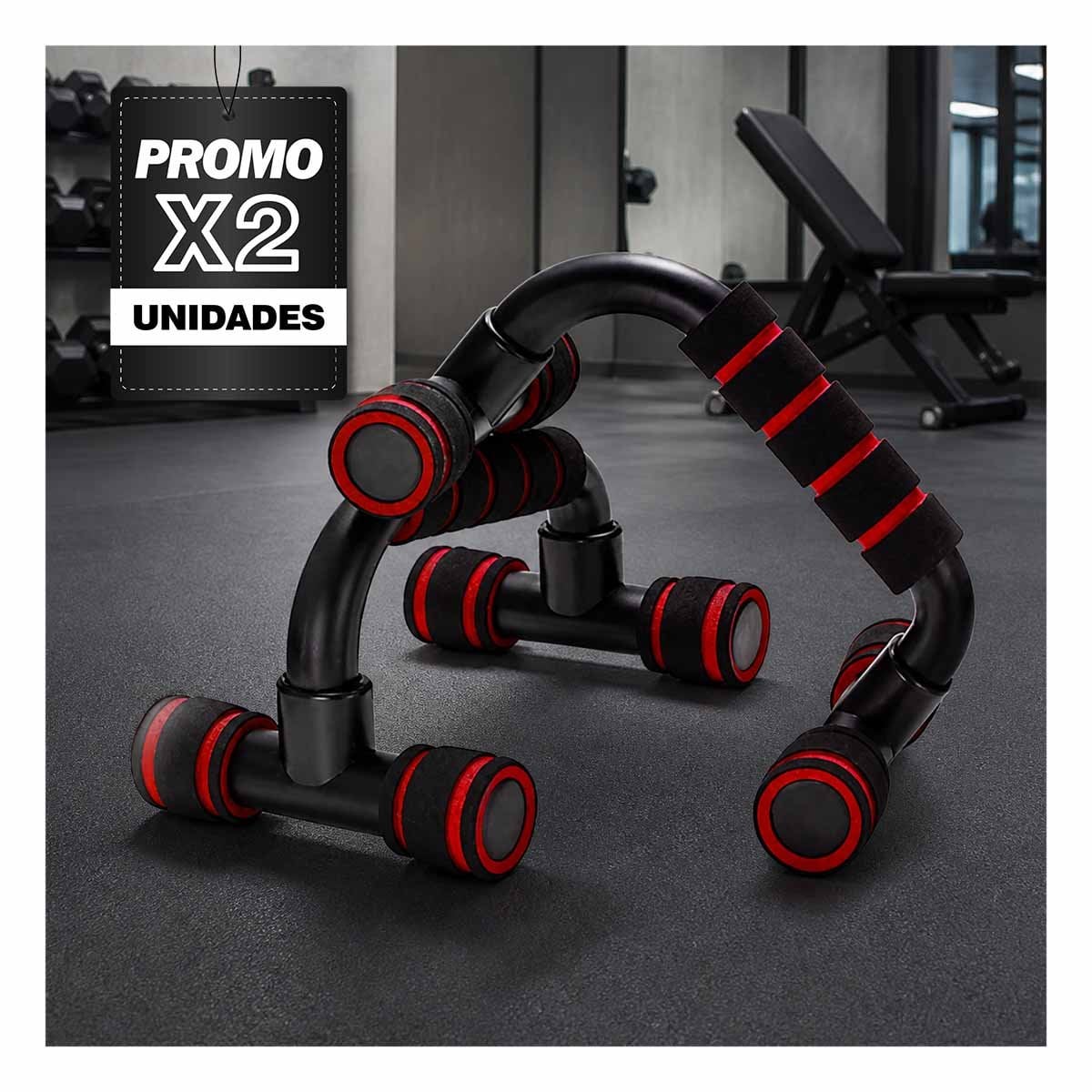 PACK2 SOPORTES PUSH UP EN FORMA DE C ROJO PLASTICO PARA HACER EJERCICIO EN CASA - 1