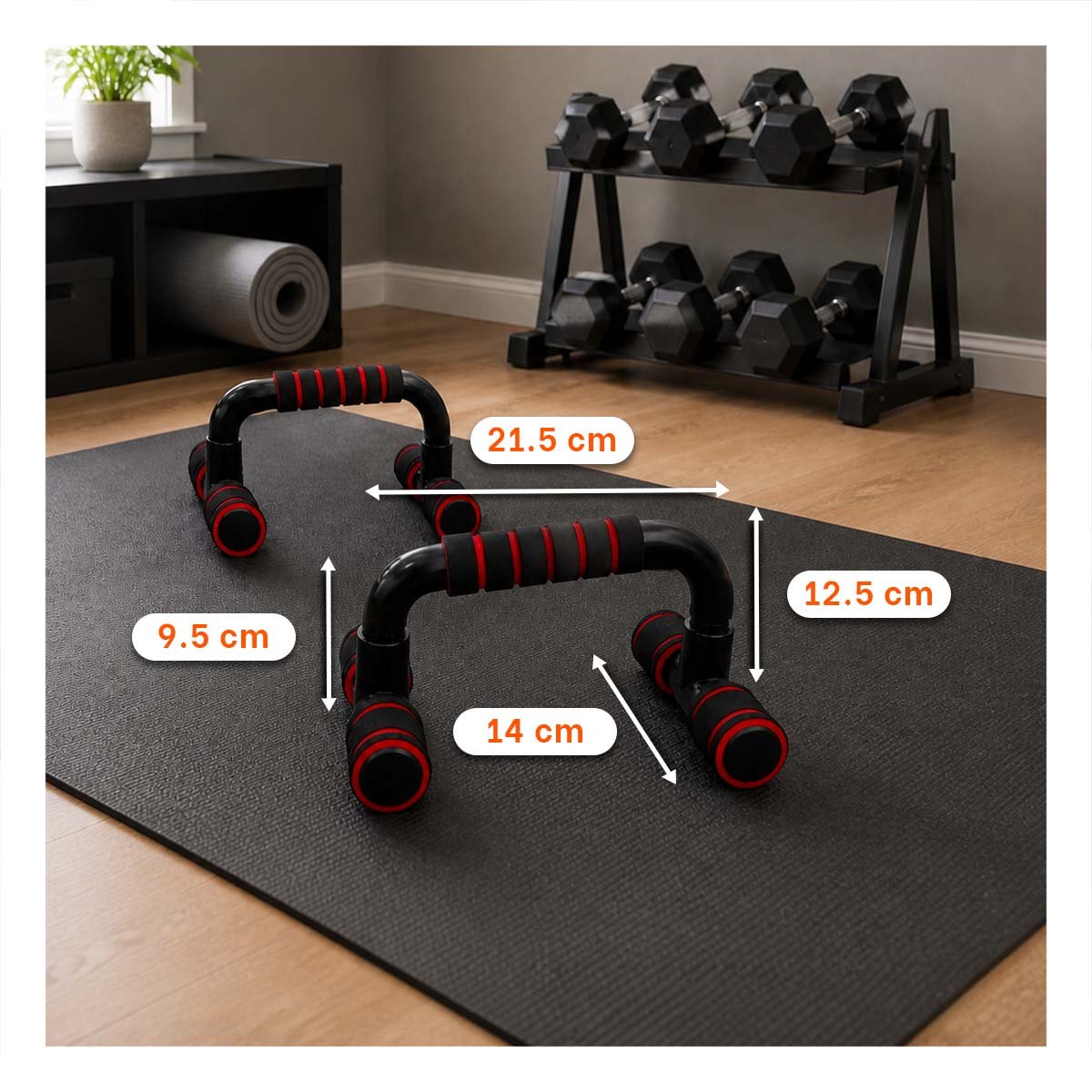 PACK2 SOPORTES PUSH UP EN FORMA DE C ROJO PLASTICO PARA HACER EJERCICIO EN CASA - 2
