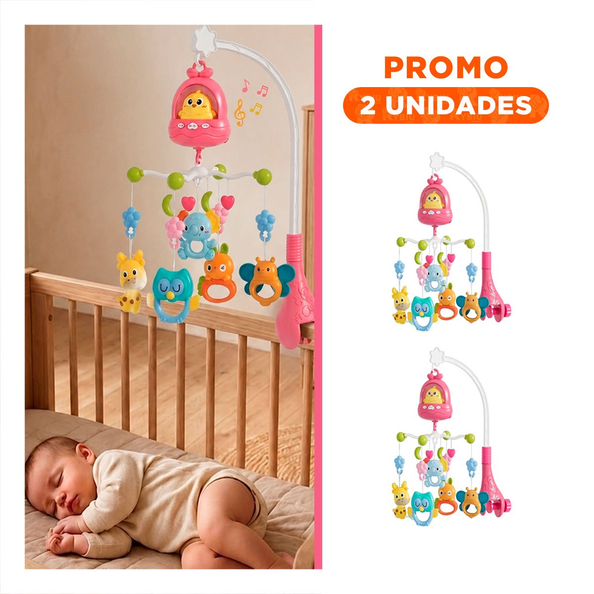 PACK2 COLGANTE MUSICAL PARA BEBE POLLO ROSADO CON DISENO PARA CUNA - 1