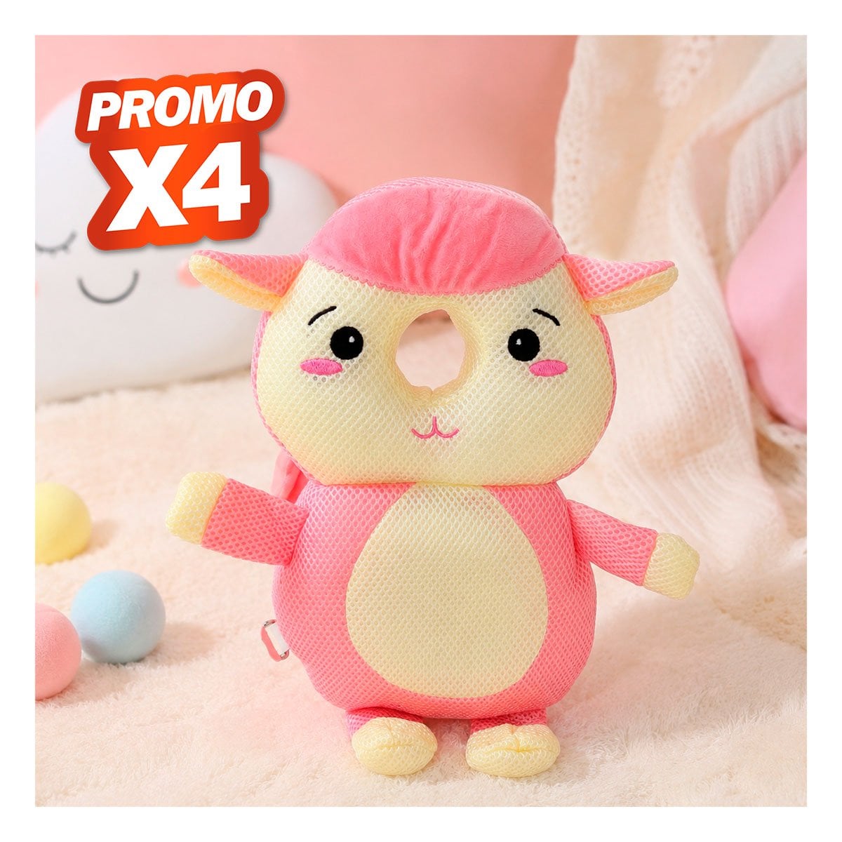 PACK4 COJIN PARA BEBE OVEJA ROSADO CON PROTECCION PARA CAMA Y DESCANSO INFANTIL YPAPEL REGALO - 1