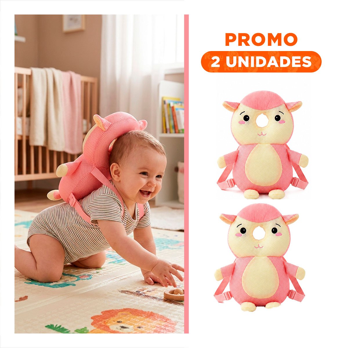 PACK2 CABEZAL PROTECTOR OVEJA ROSADO PARA CUNA DE BEBE CON DISENO INFANTIL YREGALO STICKER - 1