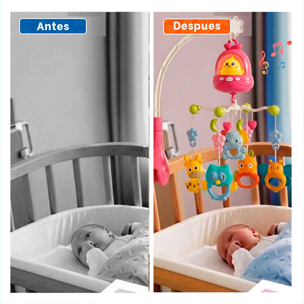 PACK2 JUGUETE PARA CUNA POLLO ROSADO MUSICAL PARA DORMITORIO INFANTIL YPAPEL REGALO - 3