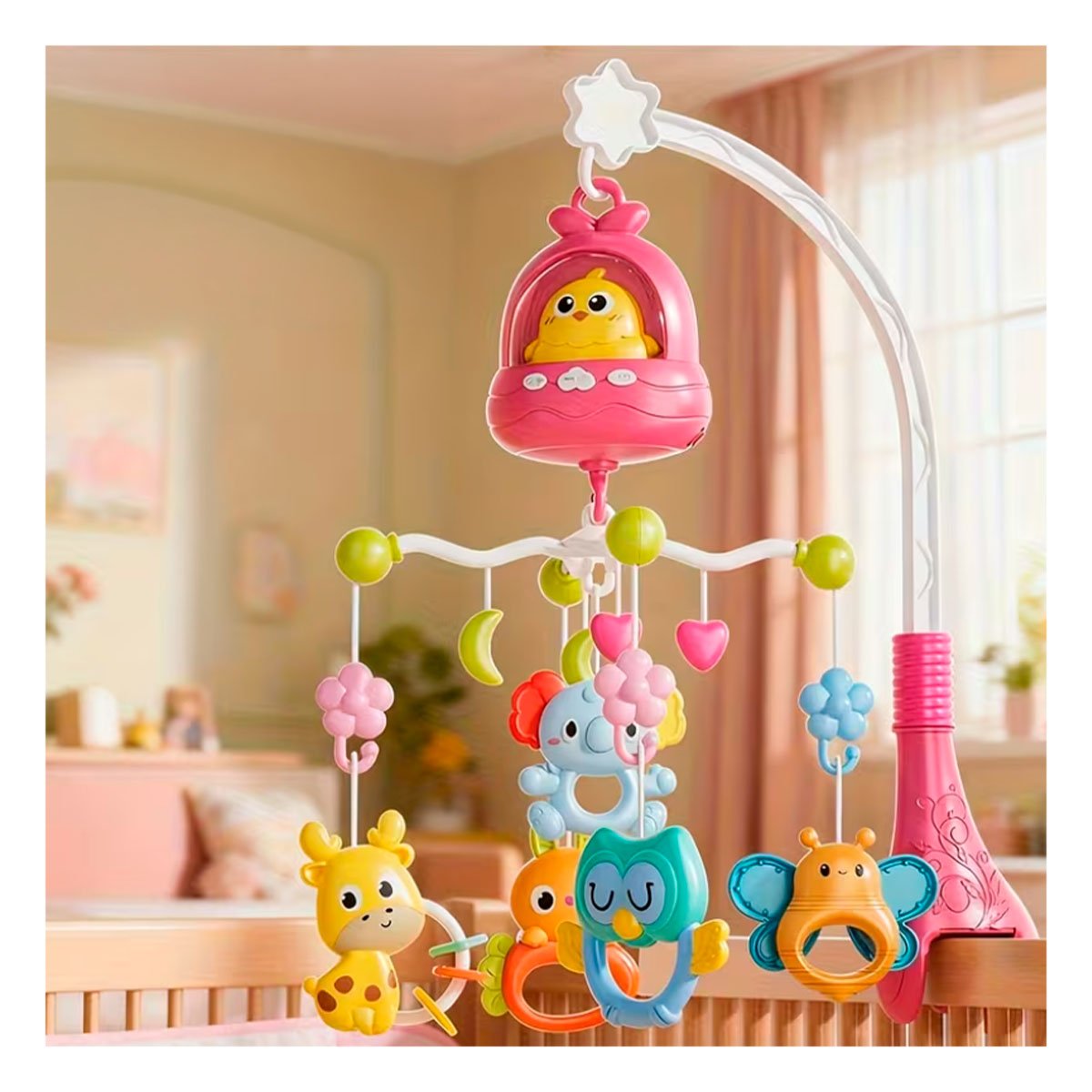 PACK6 JUGUETE MUSICAL PARA DORMITORIO INFANTIL POLLO ROSADO Y CUNA YREGALO STICKER - 5
