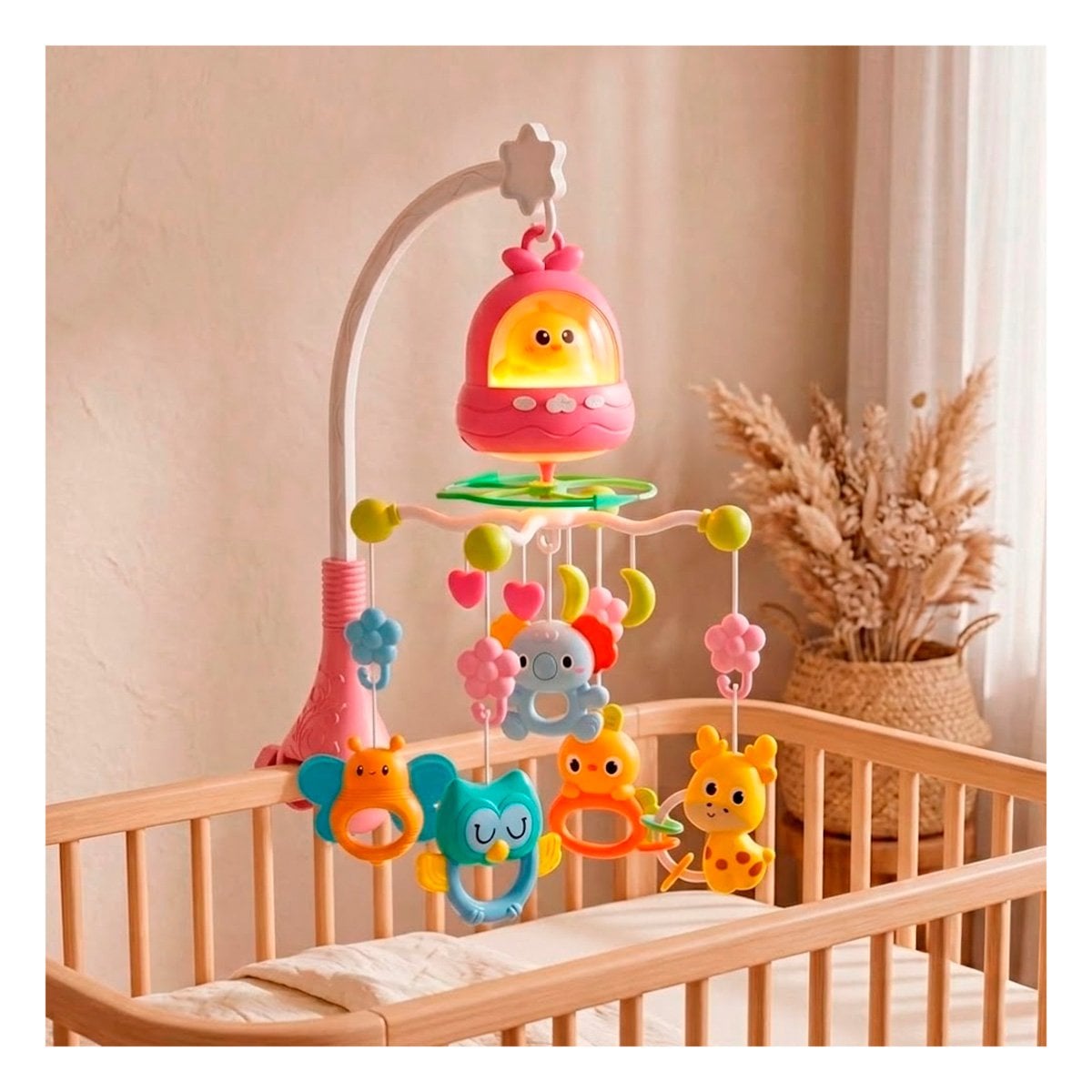 MOVIL PARA BEBE MUSICAL CON POLLO ROSADO PARA CUNA INFANTIL Y STICKY - 3