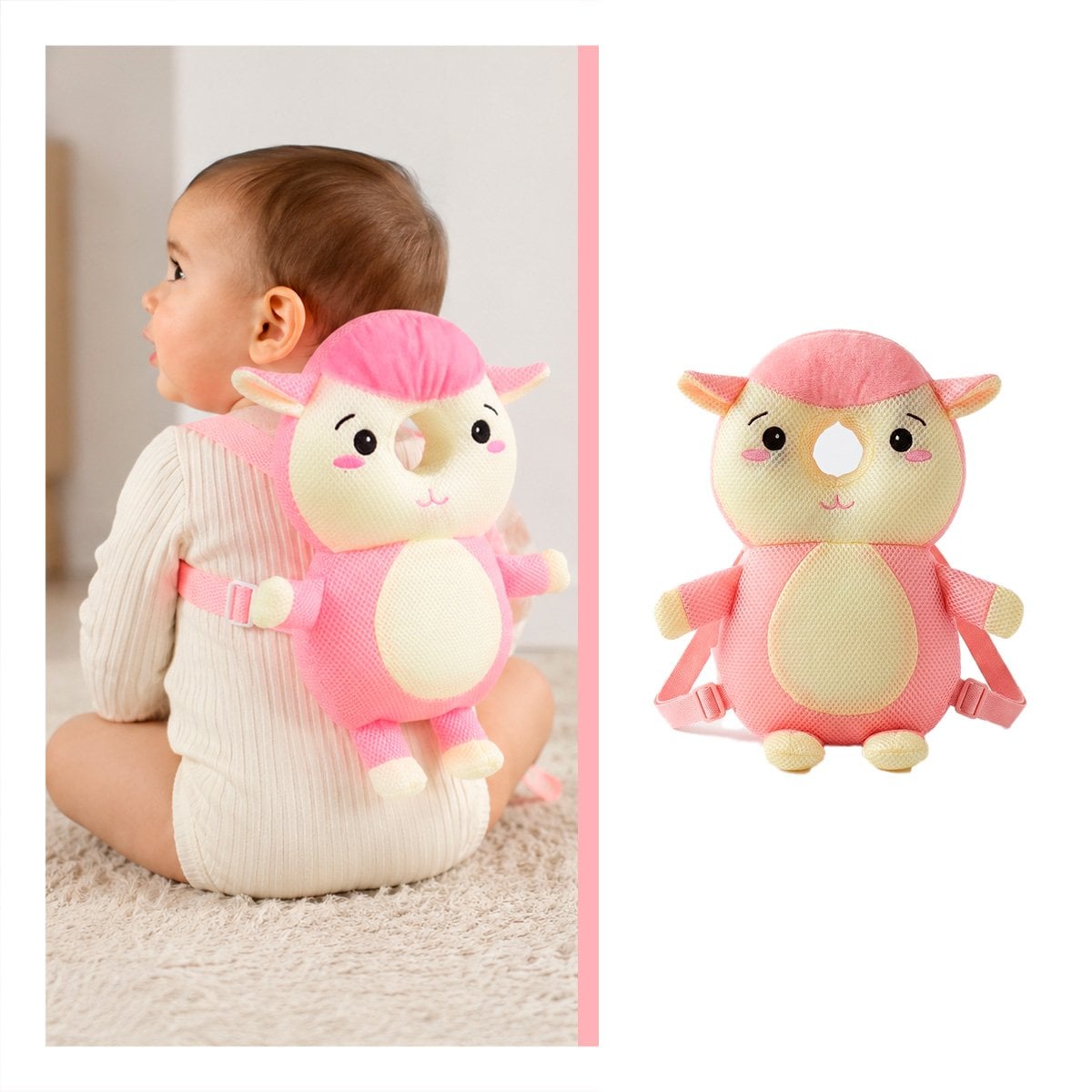 CABEZAL OVEJA ROSADO PARA BEBE CON DISENO INFANTIL Y PROTECCION ANTI CAIDA Y LIGAS REGALO - 1