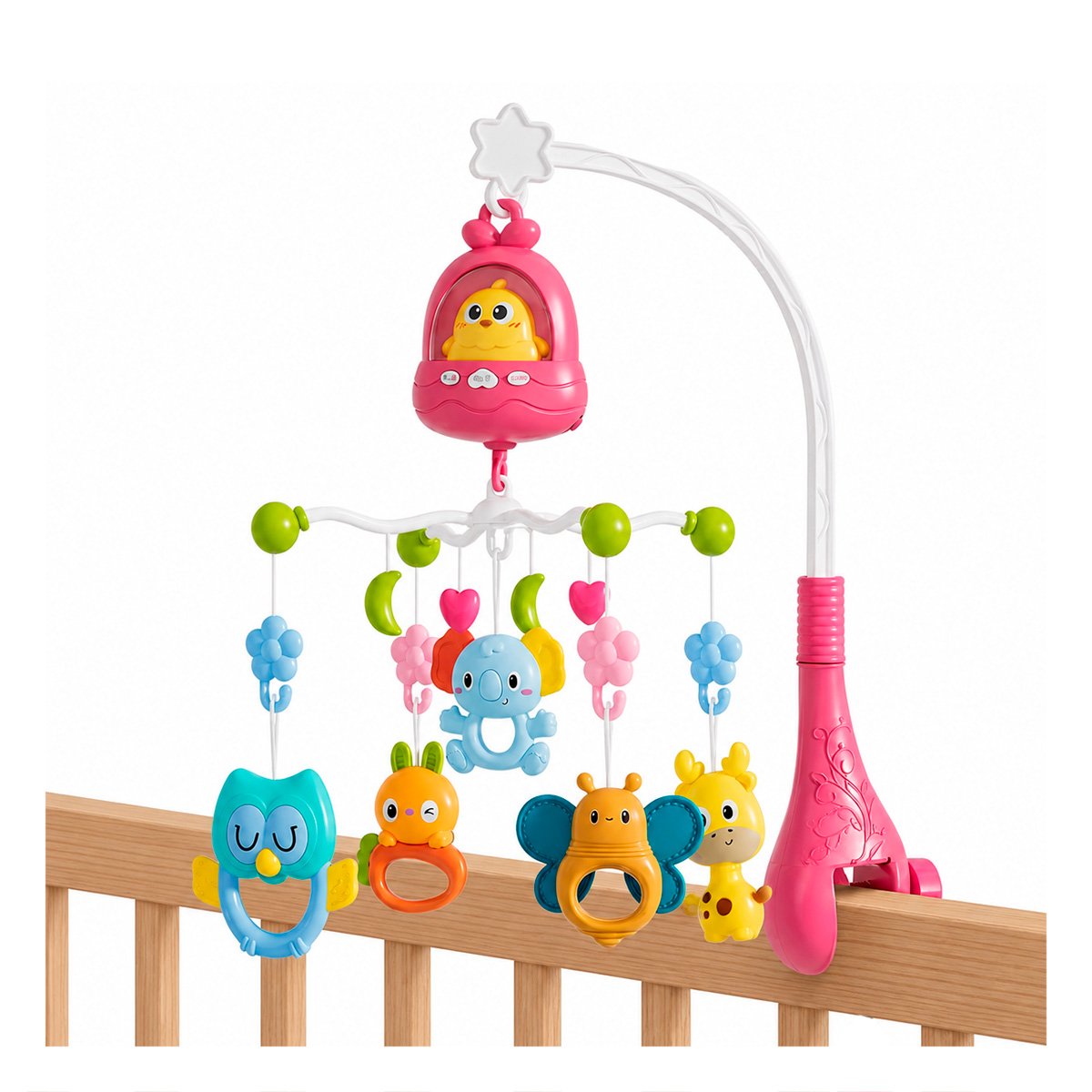 CARRUSEL PARA CUNA POLLO ROSADO CON MELODIA MUSICAL INFANTIL Y LIGAS REGALO - 3
