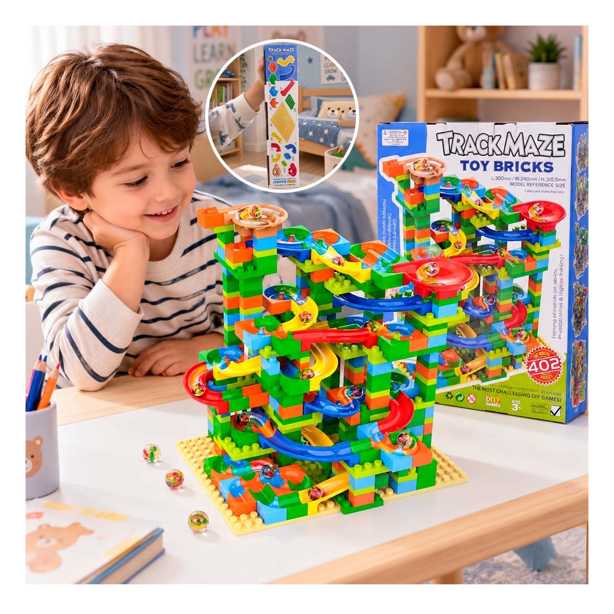 PACK2 KIT DE CANICAS MULTICOLOR 402 PIEZAS PARA NINOS CON JUEGO CREATIVO EN CASA YPAPEL REGALO - 3