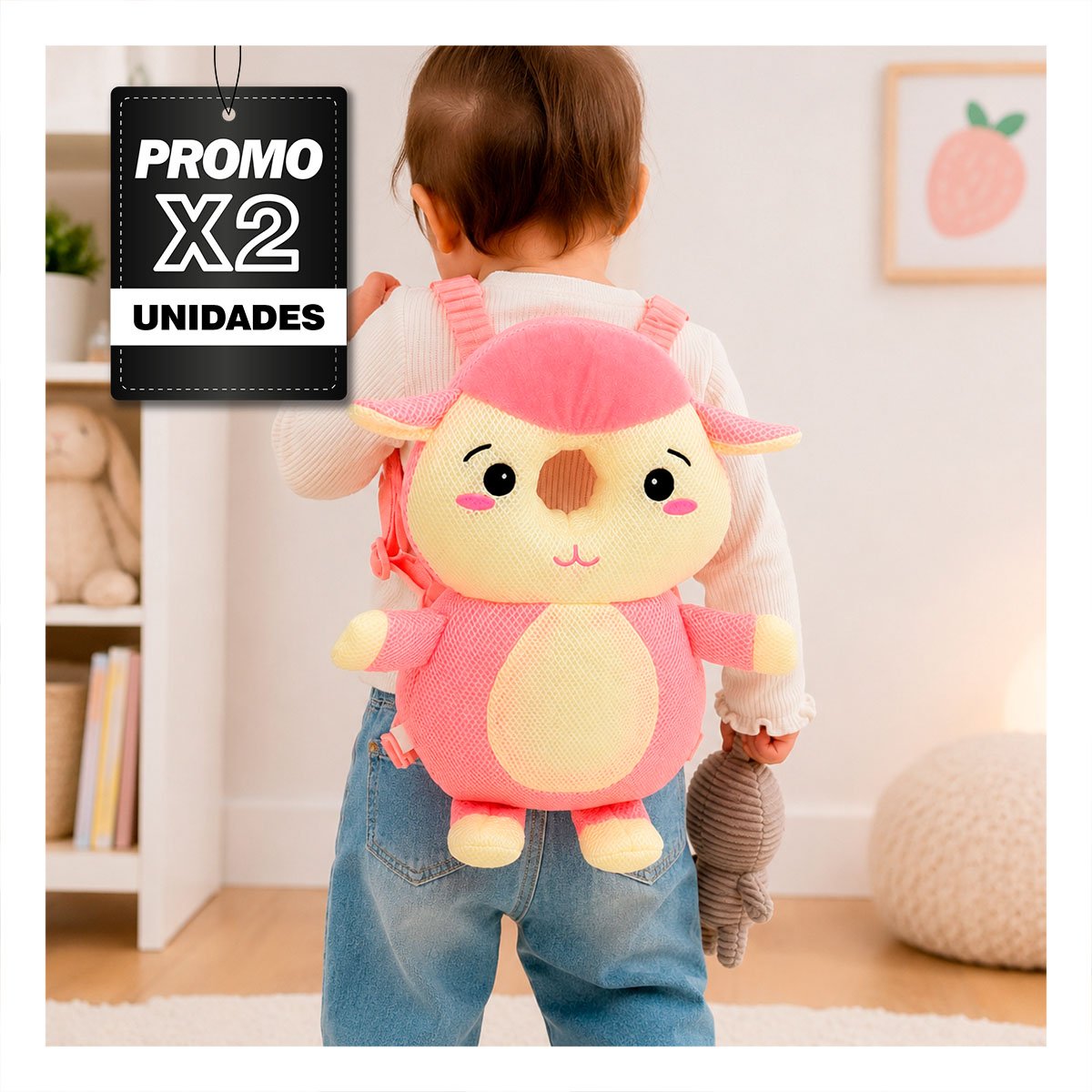 PACK2 COJIN PROTECTOR PARA BEBE OVEJA ROSADO CON DISENO INFANTIL ANTI CAIDA - 1