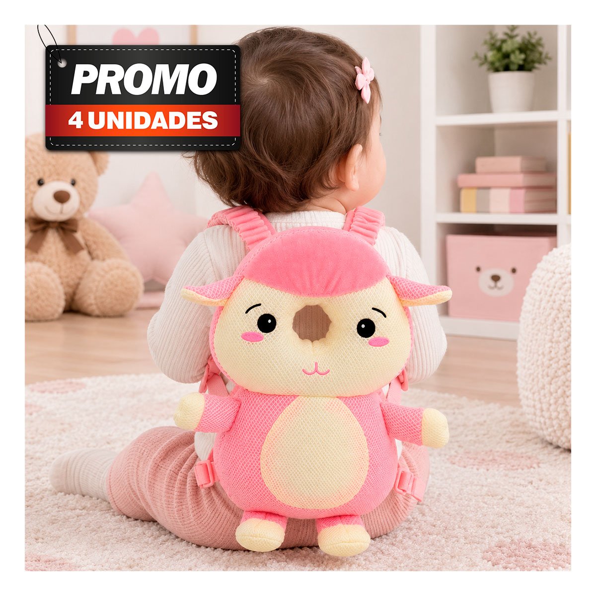 PACK4 ALMOHADA ANTI CAIDA OVEJA ROSADO PARA BEBE CON DISENO INFANTIL Y PROTECCION - 1