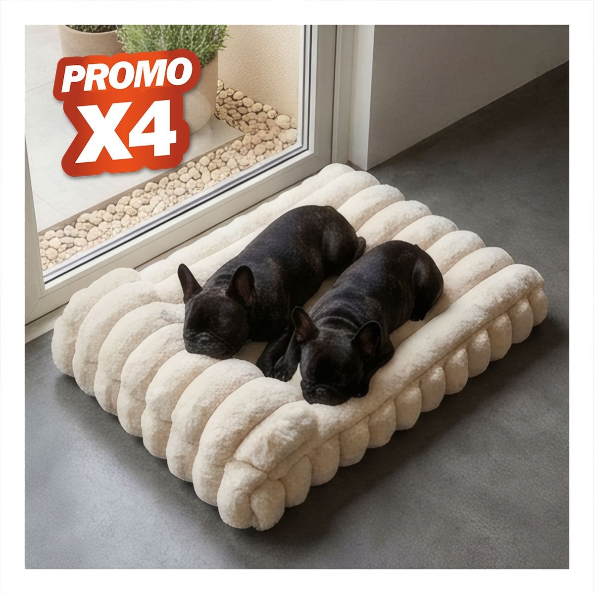 PACK4 REFUGIO RECTANGULAR CON ALMOHADA EN RAYAS CREMA PARA PERRO DE USO COMODO YPAPEL REGALO - 1