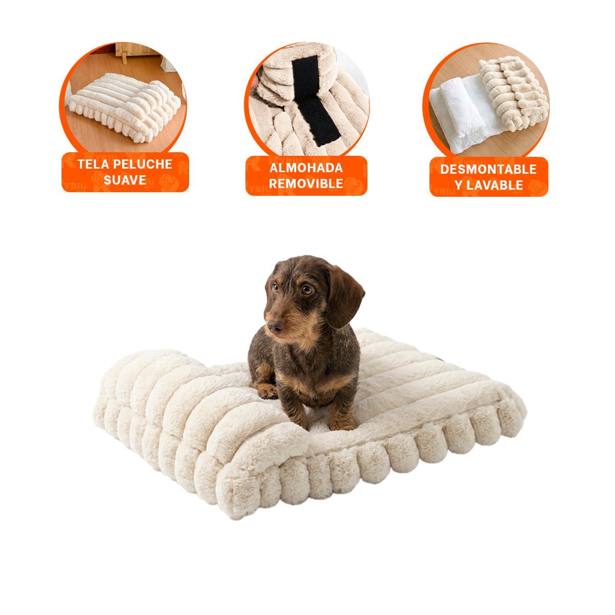 PACK4 REFUGIO RECTANGULAR CON ALMOHADA EN RAYAS CREMA PARA PERRO DE USO COMODO YPAPEL REGALO - 2