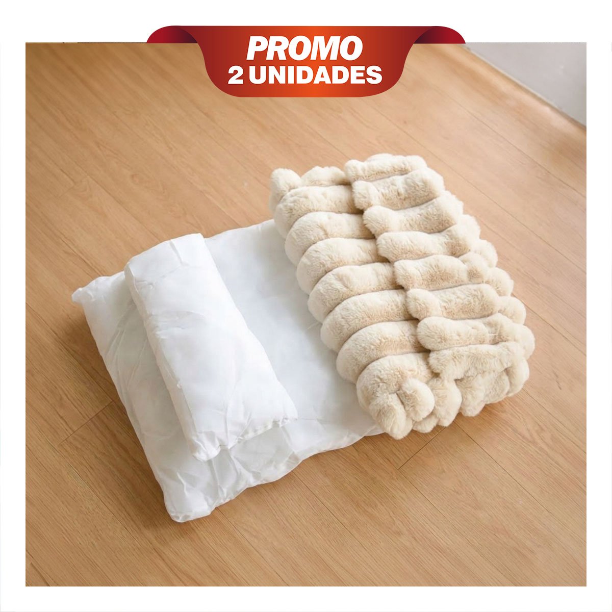 PACK2 PUF RECTANGULAR CON ALMOHADA EN RAYAS CREMA PARA MASCOTAS Y DESCANSO COMODO YPAPEL REGALO - 1