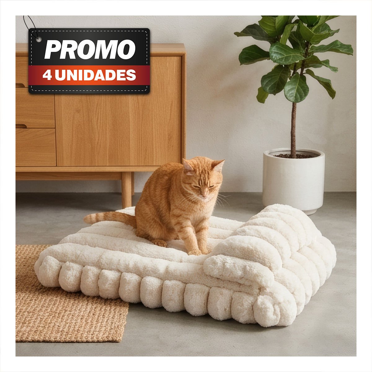 PACK4 ASIENTO RECTANGULAR CON ALMOHADA EN RAYAS CREMA PARA PERROS Y USO ELEGANTE - 1
