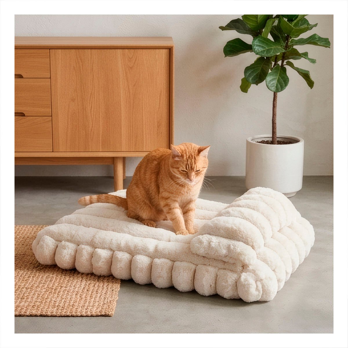 PACK4 ASIENTO RECTANGULAR CON ALMOHADA EN RAYAS CREMA PARA PERROS Y USO ELEGANTE - 3