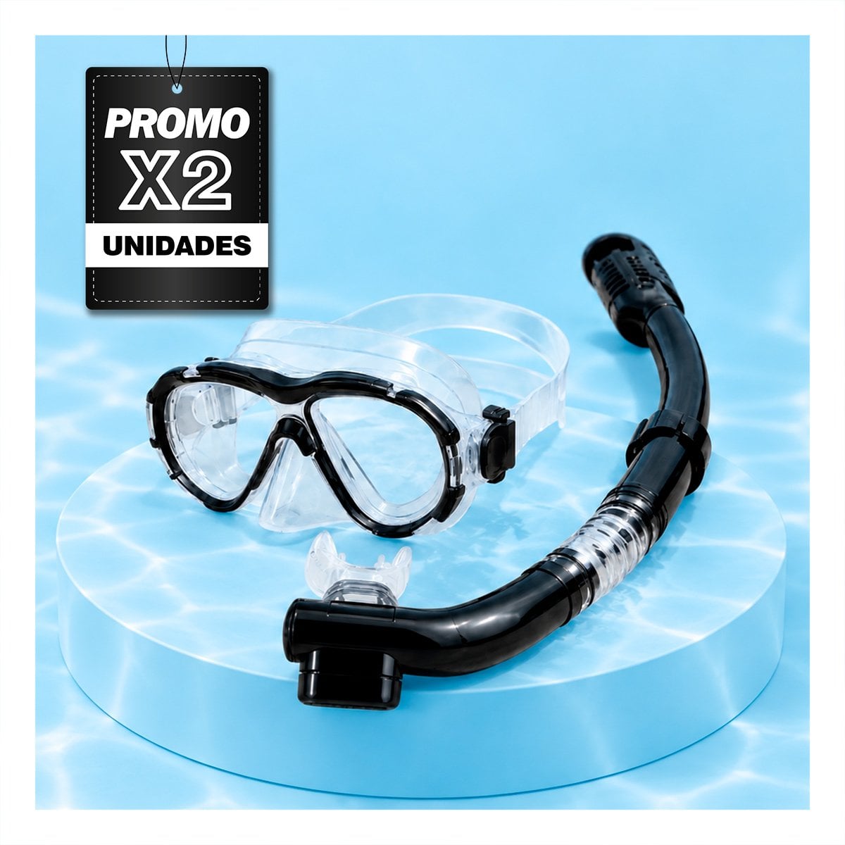 PACK2 COMBO DE BUCEO 2 PIEZAS MASCARA Y SNORKEL TRANSPARENTE Y NEGRO PARA NADADORES - 1