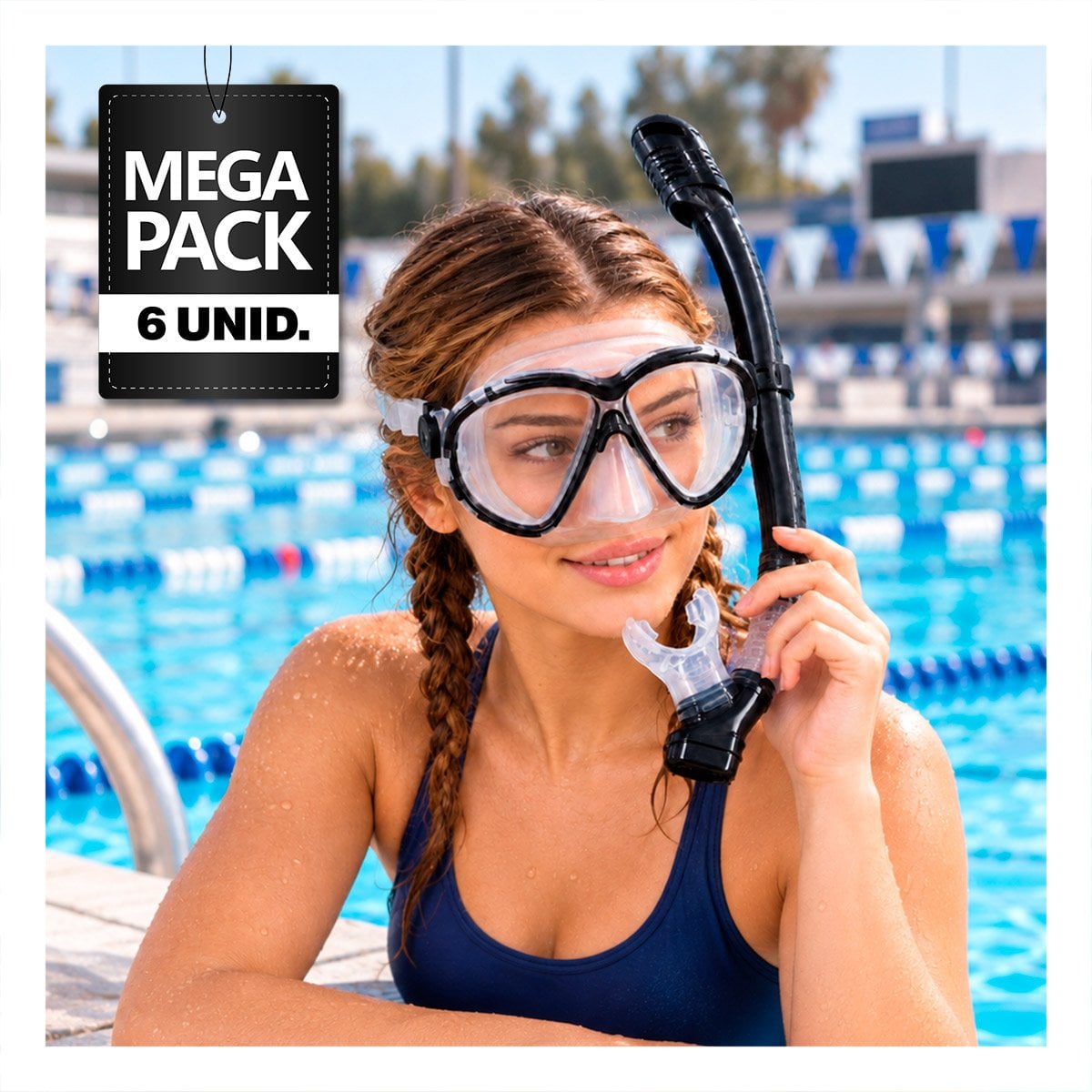 PACK6 SET DE BUCEO 2 PIEZAS MASCARILLA Y SNORKEL TRANSPARENTE Y NEGRO PARA NATACION - 1