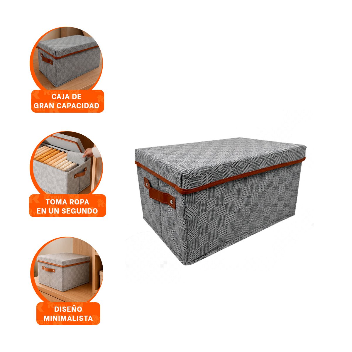 PACK6 BAUL 25,5X36X20,5 CON DISEÑO DE CUADROS PLOMO PARA DORMITORIO Y SALA YREGALO STICKER - 4