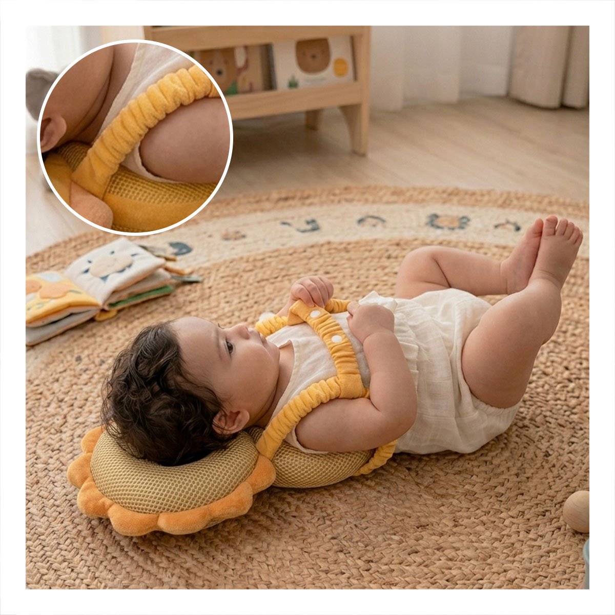 PACK2 ALMOHADILLA PARA DESCANSO DE BEBE LEON AMARILLO CON PROTECCION ANTI CAIDA YPAPEL REGALO - 3
