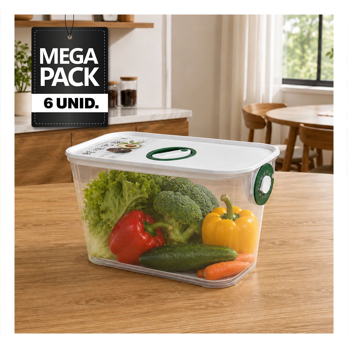 PACK6 RECIPIENTE CON CIERRE HERMÉTICO VERDE PARA GUARDAR ALIMENTOS - 1