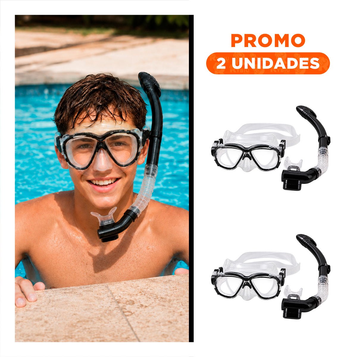 PACK2 DUO DE BUCEO DE 2 PIEZAS MASCARA Y SNORKEL NEGRO PARA PISCINA YREGALO STICKER - 1