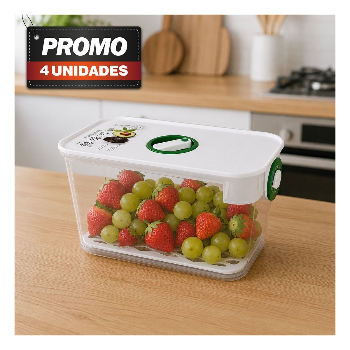 PACK4 RECIPIENTE VERDE PARA CONSERVAR ALIMENTOS CON CIERRE HERMÉTICO - 1
