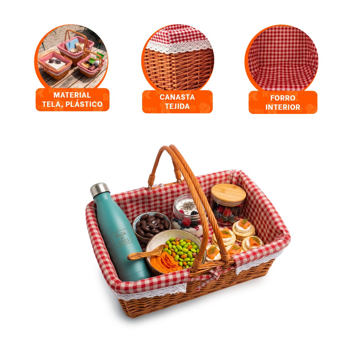 SET 3 CESTA MOSTAZA Y ROJO PARA PICNIC CON FORRO Y STICKY - 4