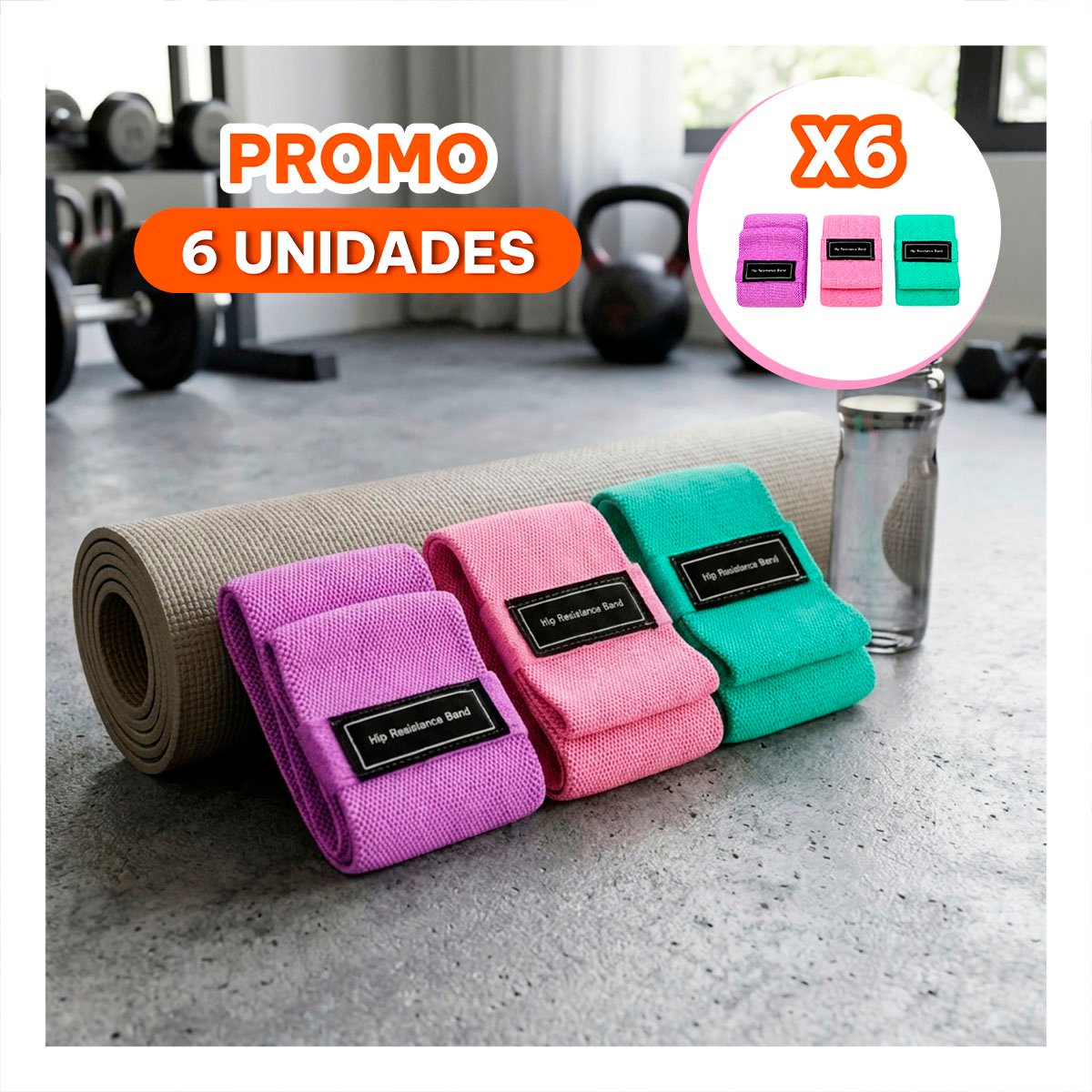 PACK6 PACK DE BANDAS DE RESISTENCIA TELA MULTICOLOR PARA GIMNASIO YREGALO STICKER - 1