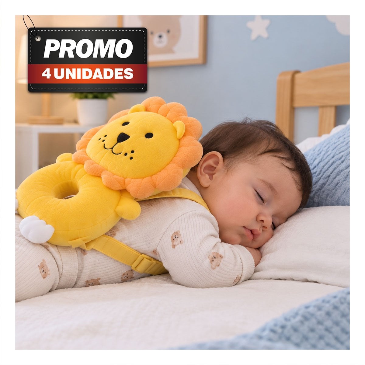 PACK4 ALMOHADA ANTI CAIDA LEON AMARILLO PARA BEBE CON DISENO INFANTIL Y PROTECCION - 1