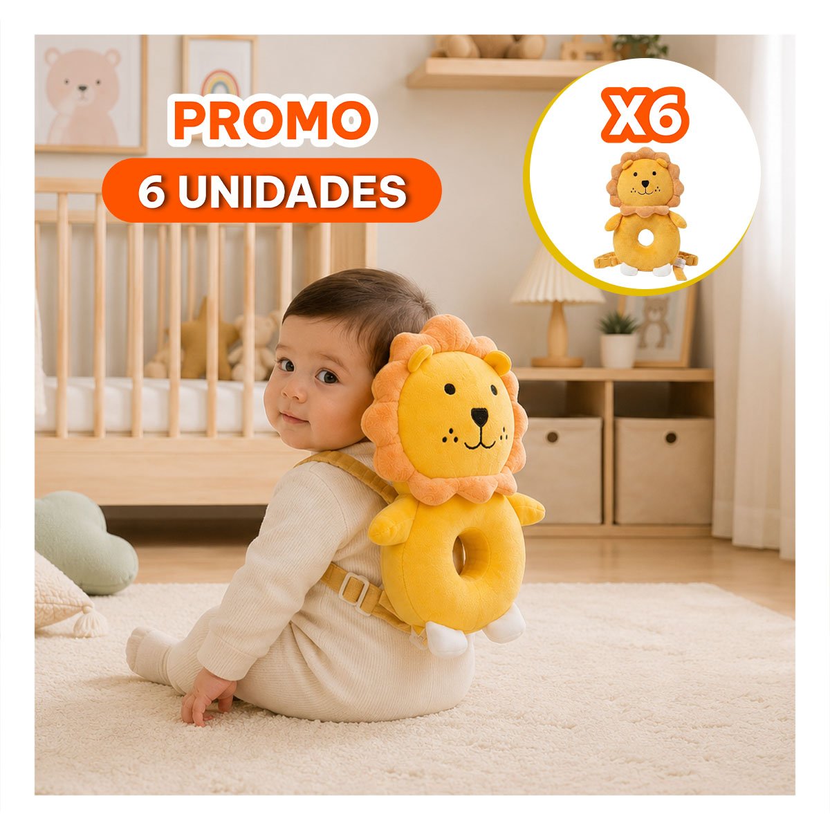 PACK6 COJIN ANTI CAIDA PARA CUNA LEON AMARILLO CON DISENO INFANTIL PARA BEBE YREGALO STICKER - 1