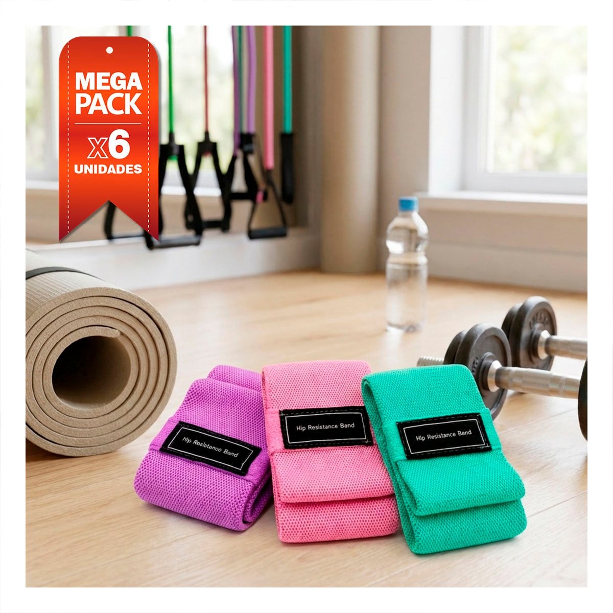 PACK6 KIT DE 3 BANDAS DE RESISTENCIA TELA PARA ENTRENAMIENTO FUNCIONAL YPAPEL REGALO - 1