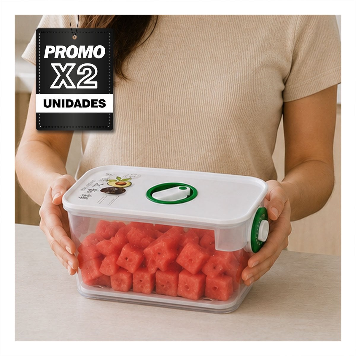 PACK2 RECIPIENTE HERMÉTICO VERDE PARA MANTENER ALIMENTOS FRESCOS EN LA COCINA - 1