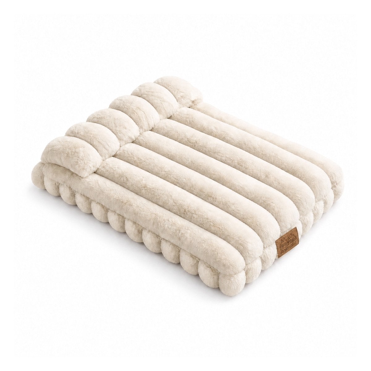 COLCHON RECTANGULAR CON ALMOHADA A RAYAS PARA MASCOTAS PARA DESCANSO CREMA Y LIGAS REGALO - 1