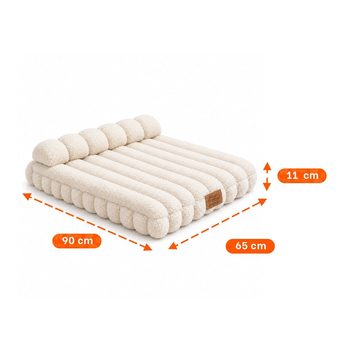 COLCHON RECTANGULAR CON ALMOHADA A RAYAS PARA MASCOTAS PARA DESCANSO CREMA Y LIGAS REGALO - 2