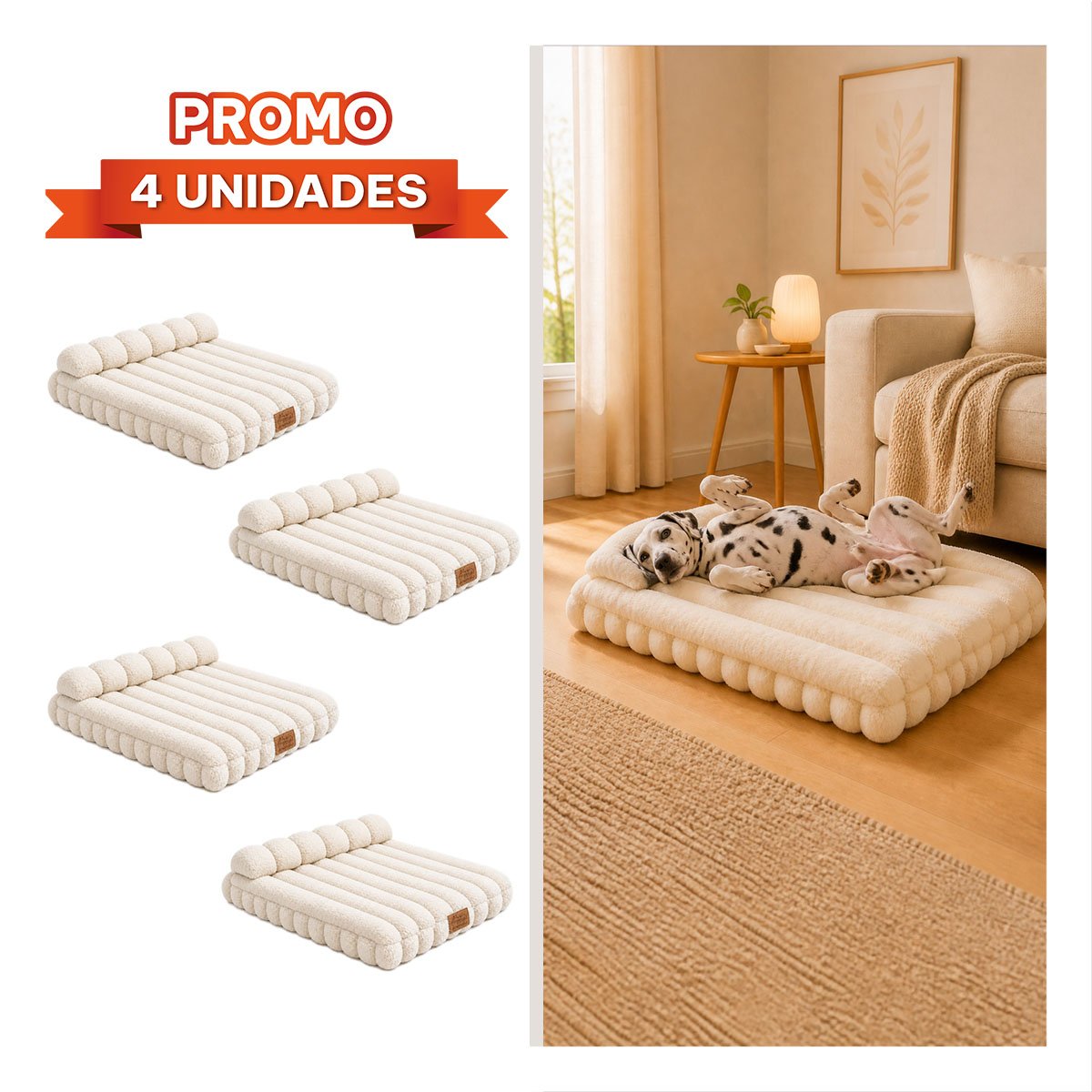 PACK4 COLCHONETA RECTANGULAR CON ALMOHADA PARA MASCOTAS CASA DE DESCANSO YREGALO STICKER - 1
