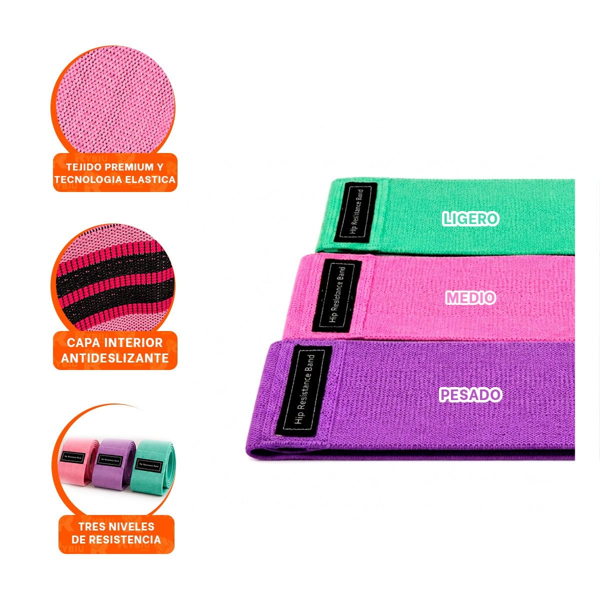 SET 3 BANDAS DE RESISTENCIA DE TELA COLOR MULTICOLOR PARA ENTRENAMIENTO - 4