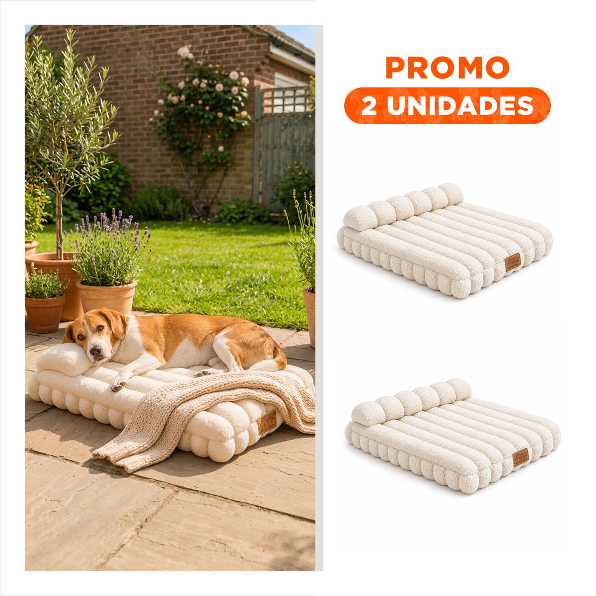 PACK2 CAMA RECTANGULAR CON ALMOHADA A RAYAS PARA MASCOTAS DE PERROS SUAVE CREMA YREGALO STICKER - 1
