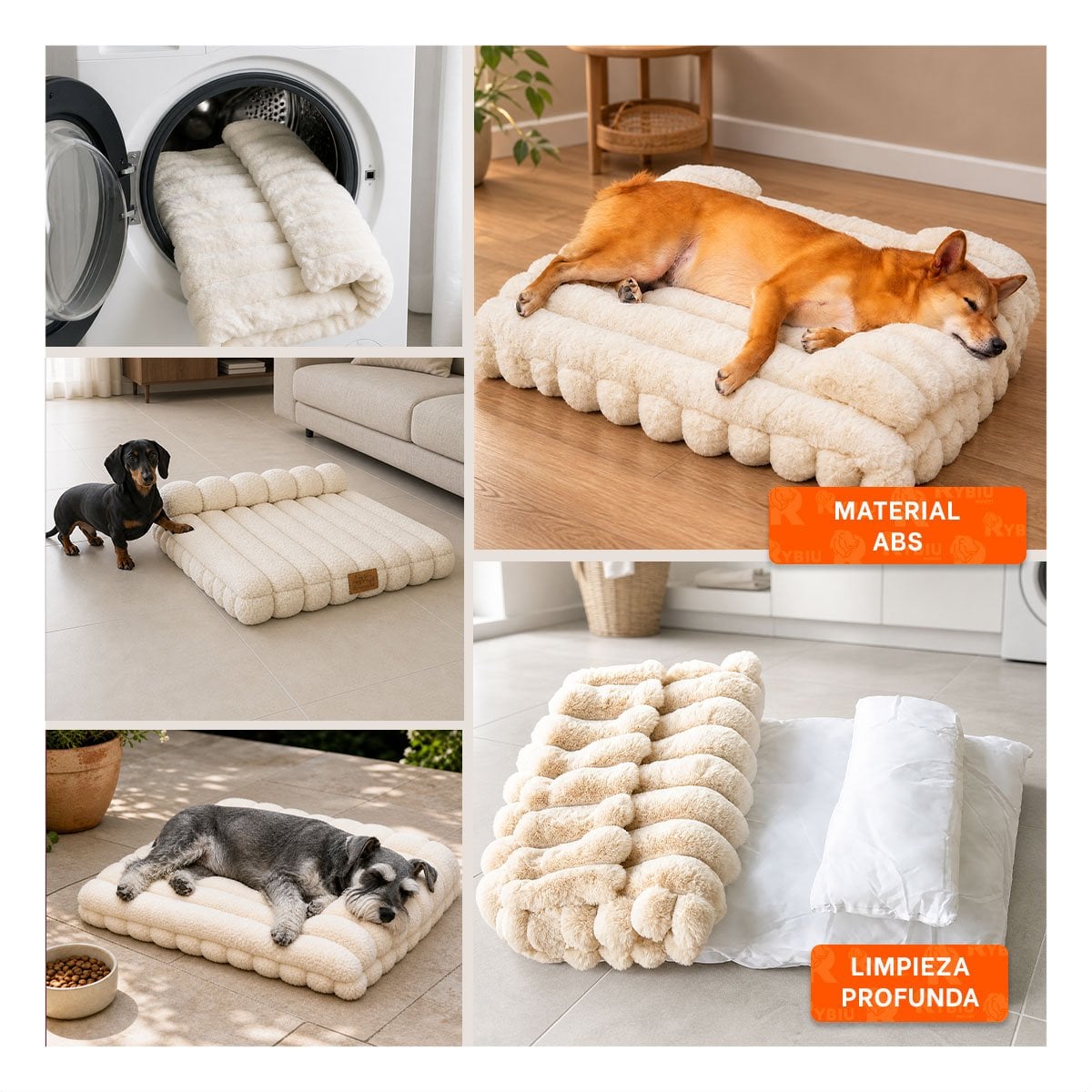COJIN RECTANGULAR CON ALMOHADA A RAYAS PARA MASCOTAS Y PERROS CASA CREMA Y REGALO STICKER - 3