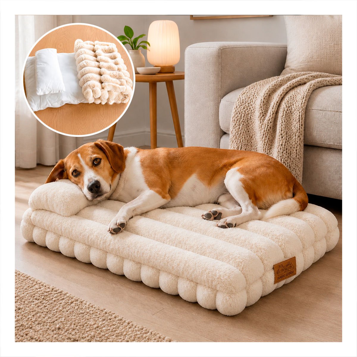 PACK2 MOISES RECTANGULAR CON ALMOHADA A RAYAS PARA MASCOTAS DE HOGAR SUAVE CREMA YPAPEL REGALO - 3