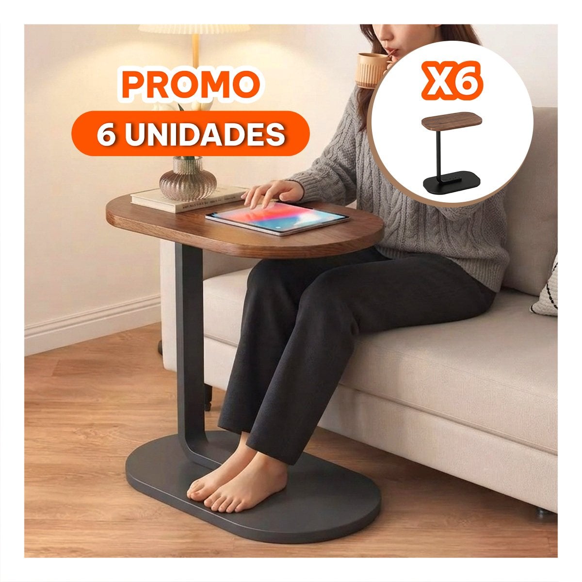PACK6 MUEBLE AUXILIAR NEGRO Y MARRON PARA ESPACIOS DEL HOGAR TIPO C RECTANGULAR YREGALO STICKER - 1