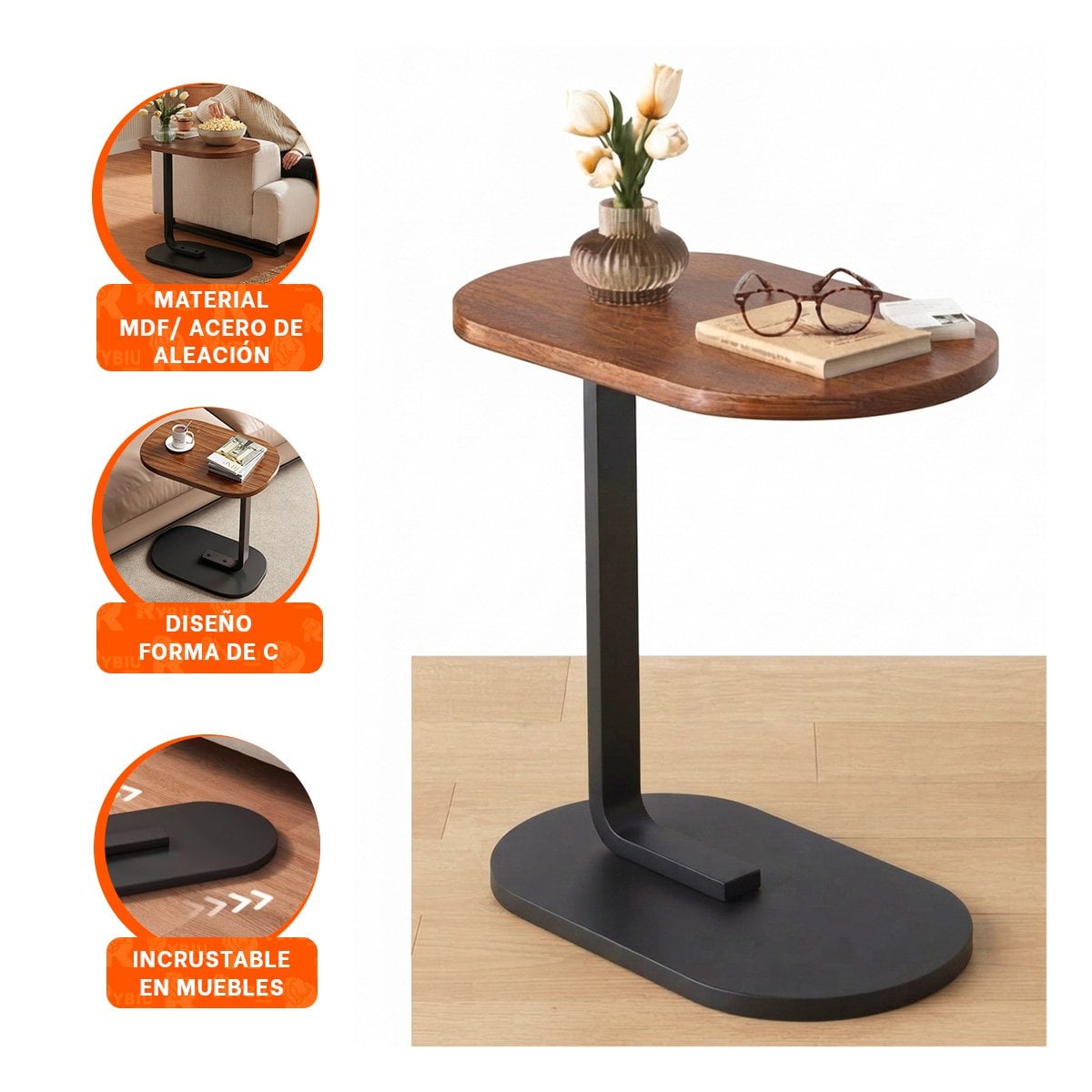 PACK2 MUEBLE AUXILIAR PARA SALA Y HOGAR RECTANGULAR OVALADO TIPO C NEGRO Y MARRON YPAPEL REGALO - 2