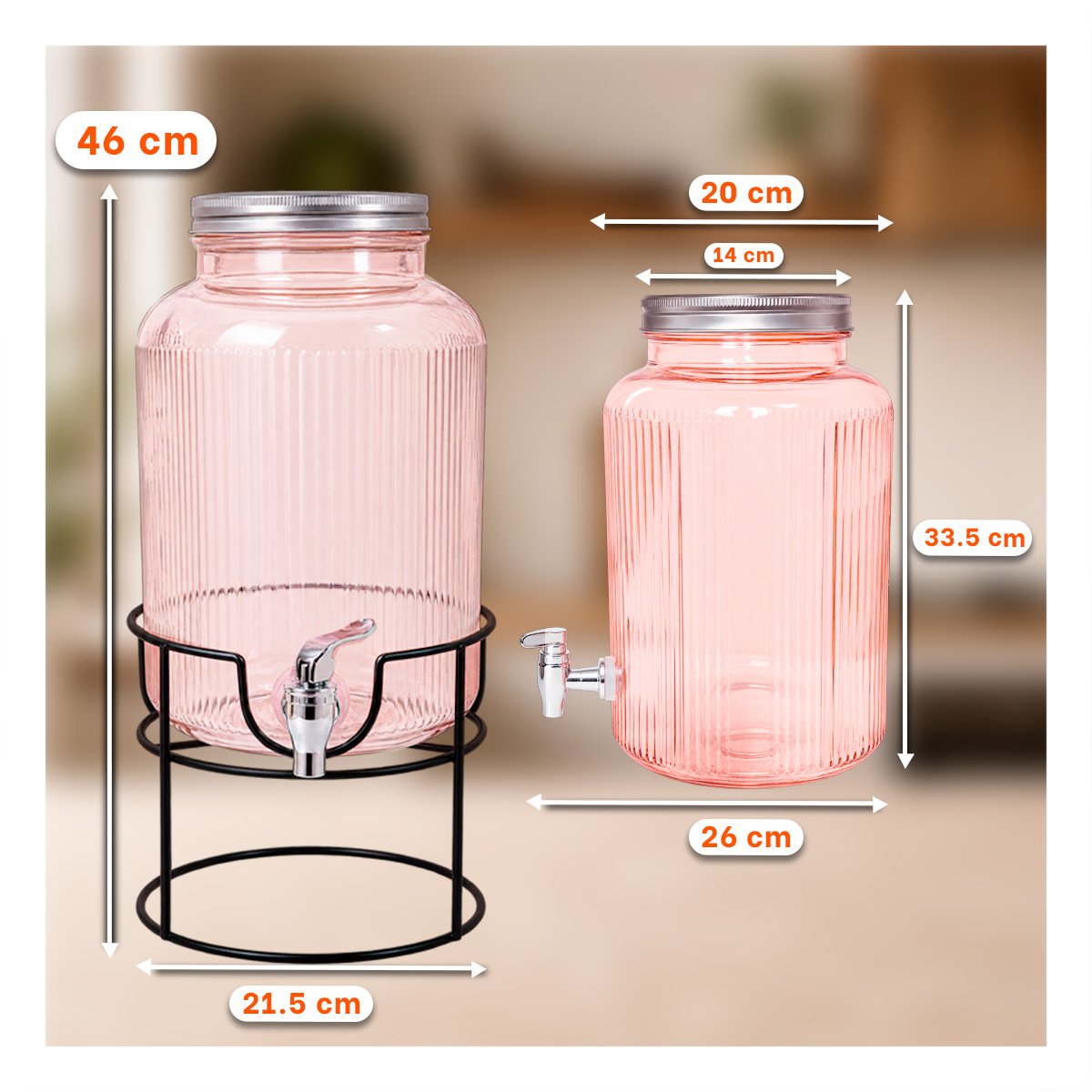 PACK6 DISPENSADOR CIRCULAR DE BEBIDAS 8L CON BASE METALICA TRANSPARENTE NARANJA - 2